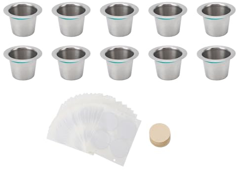 Glomora 10PCS Refillable Coffee Capsules Cup,Stainless Steel Reusable Coffee Pods with Aluminum Foil Lids Filter Paper