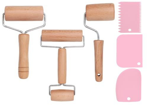Abiyou 3 Pezzi Rullo per Pasta, Rullo per Pizza in Legno, Mattarelli Rulli Rotella In Legno, Inviare Spatole in Silicone, Mattarello Rullo, per Pizza, Pasticceria, Biscotti, Impasto Pasta