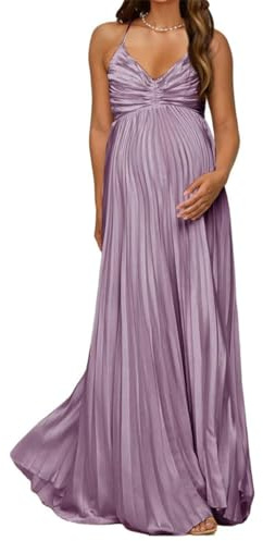 AHERKLL Spagettiremmar rock moderskapsklänning för fotografering veckad satin underkläder baby shower graviditetsklänning HAH068, Mauve, 56 stor