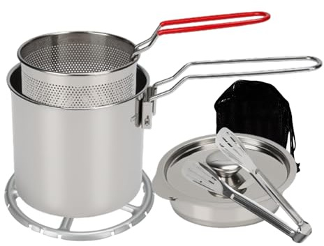 Mini-Fritteuse für die Familie, 7-teilig, tragbar, aus Edelstahl – kleine Fritteuse 1,2 l mit Korb für zu Hause | für Küche, Haus, Camping, Picknick, Partys, Kochen von Huhn und Fisch