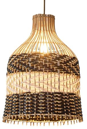 FEWDSCA Lampada in Rattan Cucina Rotonda Cesto Di Vetro Coperture Luminose Appendere Strettamentede a Sospensifacile da Assemblareda a Sospensiombra Ristorante Caffè/30Cm