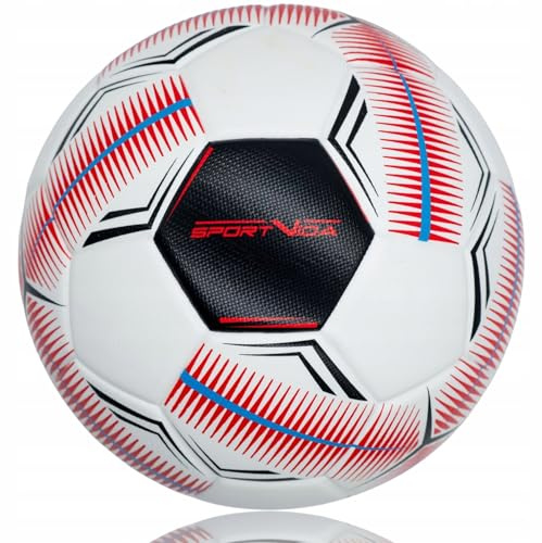 SportVida Futsal Ballon de football en salle, taille 4, blanc, bleu, vert, matériau PU, coutures collées, jeu en intérieur, 62-64 cm de diamètre (blanc/rouge)