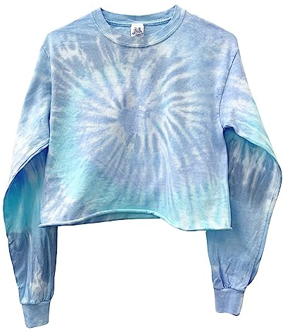 Tie-dye Long Sleeve Unisex Cropped Tee, Hand Dyed (US, Alpha, Small, Regular, Regular, Waterfall)