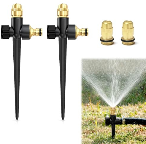 Aspersores De Riego Césped, 4 Aspersores De Arco Circular + 2 Piezas De Mandril De Metal Estable, Aspersor De Jardín, Rango De Riego Regulable De 0 a 360 Grados (Negro)