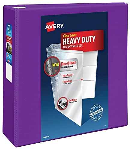 Avery® Heavy-Duty View 3 Ring Binder, 4 EZD® Rings, 1 Purple Binder