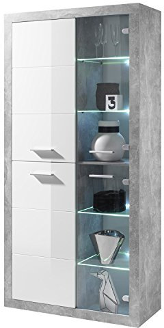 STONE Kommode mit Schubladen in Beton Optik, Weiß Hochglanz - Moderne Kommode mit viel Stauraum für Ihren Wohnbereich