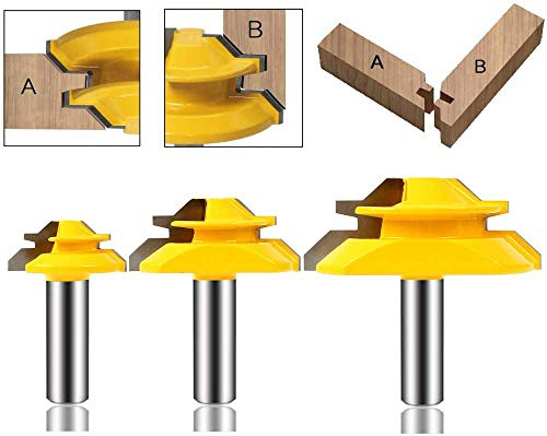 LUBEIN Router Bit Set 1/2 Inch Shank Tongue and Groove 45°Lock Router Bits Sets Wood Milling Cutter Drilling Carbide Tool for Door Table Cabinet Shelve Wall DIY Woodwork(R-45)