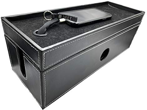 NEET Cable Management Box Large, Computer Cord Organizer, Hide and Conceal, Power Cable Organizer, Computers and Desks, Black Stitched Leather