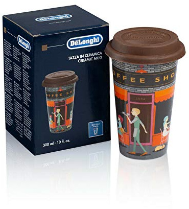 DeLonghi Pokal Coffeshop Keramik Thermal Doppel Wand 300ml Deckel Silikon