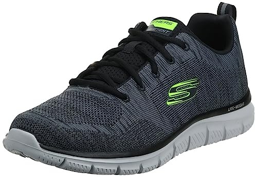 Skechers Herr spår främre löpare snörning sneaker Oxford, Träkol stickad svart trim, 45 EU