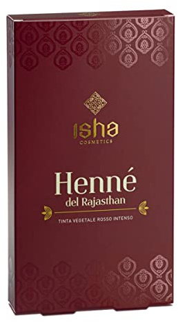 ISHA cosmetics-Hennè del Rajasthan- tinta vegetale in polvere rosso ramato freddo-testato dermatologicamente e al nichel<1ppm-vegan-100g