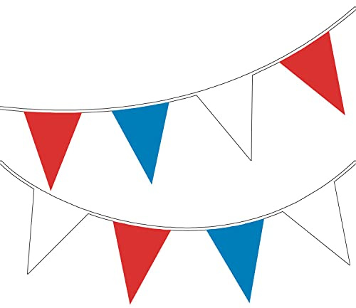 Happium 10 m/32 fot enfärgade flaggväv flaggor banderoll vimplar fest dekoration girlang (blå, röd, vit),perfekt för födelsedagar, bröllop, temafester, helgdagar och andra speciella