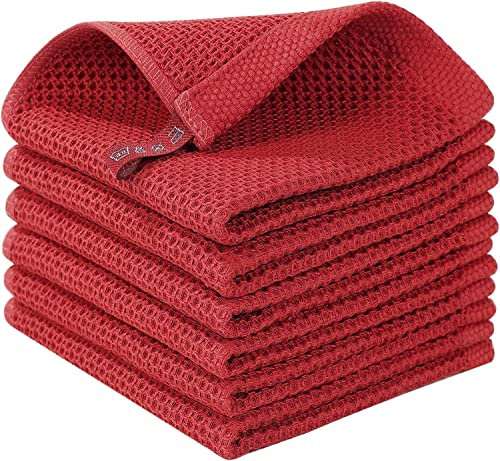 Moosfor Geschirrtücher 100% Baumwolle, 6er Set 30 x 30 cm, Weiche Geschirrhandtücher Küchenhandtücher Saugfähig Küchentücher Dicke Premium Geschirrtuch Spüllappen Putzlappen, Rot