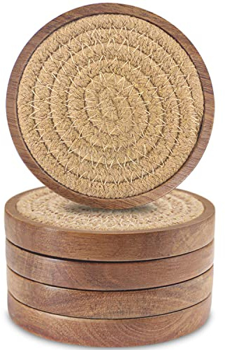 Posavasos de Madera para Bebidas, Juego de 5 Posavasos absorbentes Eykao para Mesa de café, Regalo de inauguración de la casa para decoración del hogar de Granja, 4 Pulgadas