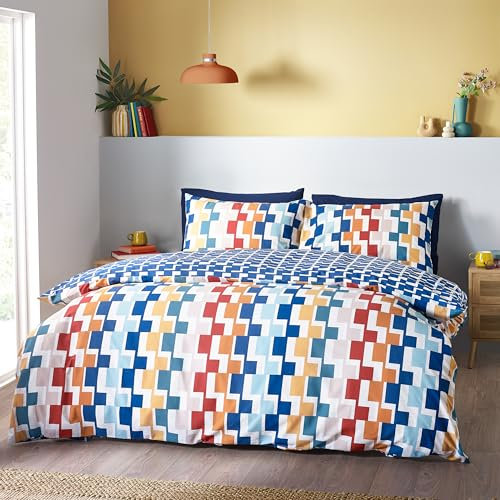Catherine Lansfield Bryson Geo Reversible Double Duvet Cover Set with Pillowcases Bright