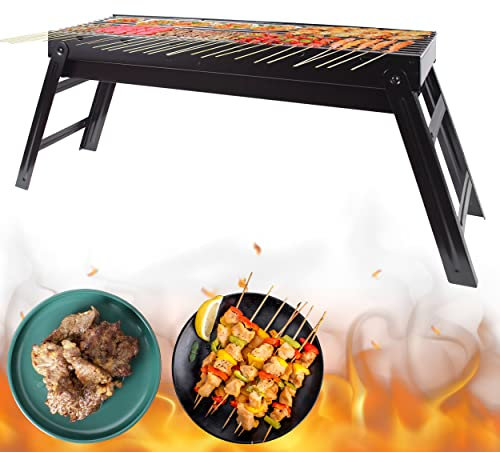 Barbacoa Plegable Portátil Sobremesa 70x20x37cm - Parrilla de Carbón BBQ de Acero al Aire Libre, Picnic y Camping