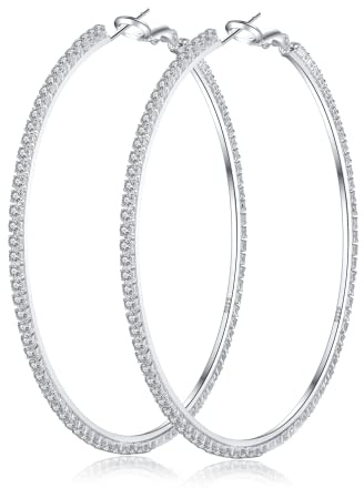 Senteria Sterling Silver Hoop Earrings with Rhinestones - Big, Sparkly Cubic Zirconia Hoops for Women (30/40/50/60/70mm)