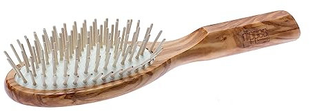 nippes Solingen Cepillo neumático para el pelo OLIVIA | Mango de madera de olivo | Lápices de madera de carpe | Desenreda suavemente el cabello enredado | Minimiza el riesgo de rotura del cabello y