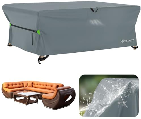 Velway Funda para Muebles de Jardín Impermeable - Funda Mesa Jardin de Exterior Cubierta Protectora a Prueba de Viento para Muebles de Jardín Rectangular (Gris 270x180x74cm)