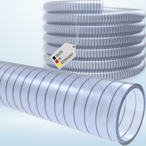 Sugslang spiralslang pumpslang transportslang poolslang vattenslang – tillverkad i Tyskland (38 mm (1 1/1 tum) – 15 meter, sugslang – transparent)