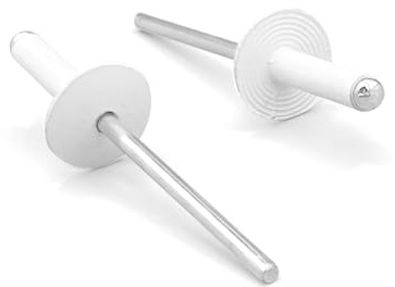 NOLDAR | Aluminium blinda nitar med stort huvud. Popnitar storlek 4,8 x 12 mm (16 mm huvud). Nitar färg vit (250 stycken)