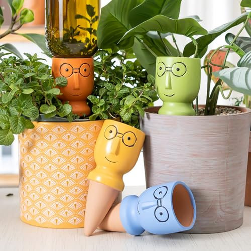 Lxoraziy Set med 4 lerkottar för vattning av blommor, automatisk bevattning för inomhusväxter, för plantor och blomlådor, automatisk vattning