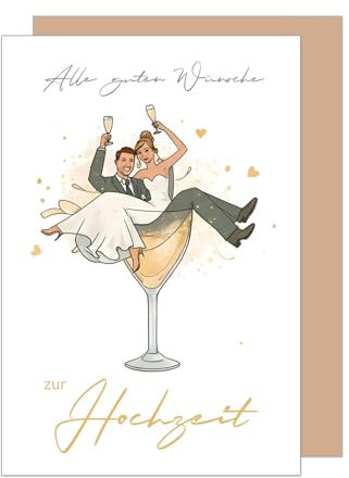 Edition Seidel Premium Glückwunschkarte zur Hochzeit mit Umschlag aus Kraftpapier. Hochzeitskarte Grußkarte Vermählung Just Married Wedding Brautpaar Sekt anstoßen (H483 SW024)
