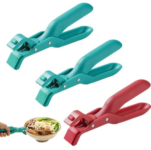 3 pcs Clip Multiuso Anti-Scottatura per Cucina, Pinze per Piatti Caldi, Clip per Ciotole Anti-Scottatura (Rosso & Verde, 19x4cm)