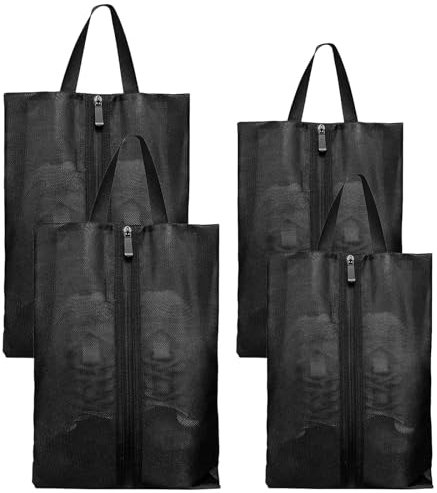 EUIEUT 4 Stück Reise Schuhbeutel 2 Größen Schuhtaschen Tragbarer Schuhsack Reise Schuhorganizer TPU-Mesh Shoebag Schwarz Schuhtasche mit Reißverschluss für Reise Camping oder die Aufbewahrung zu Hause
