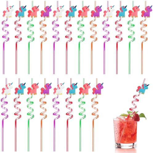 NINGYER 20 Pièces Paille Enfant, Paille pour Enfant Reutilisable, Pailles Licorne pour Décorations Fête de Noël, Décorations Fête D'anniversaire (Colorées)