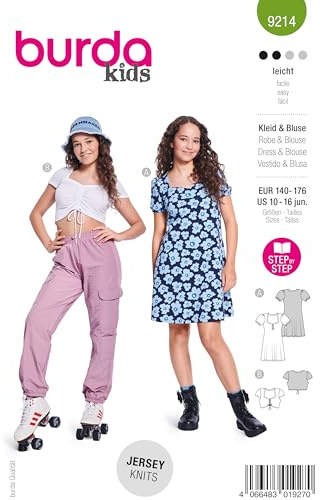 burda kids Schnittmuster Mädchen #9214 Kleid mit Herzausschnitt & Top mit Tunnelzug Gr. 140-176
