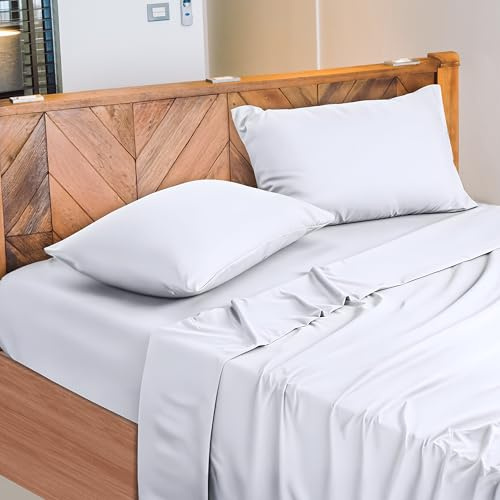 NARCISO - Lenzuola Matrimoniali 100% Cotone Made in Italy, Completo Letto Matrimoniale Composto da 1 Lenzuolo Sotto con Angoli 180x200, 1 Lenzuolo Sopra 240x290, 2 Federe Cuscini 50x80cm (Bianco)