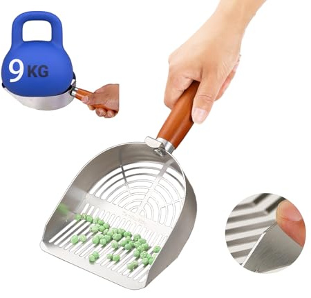 TabifurKitc Custom Extra Thick Stainless Steel Cat Litter Scoop – Heavy Duty Poop Scooper with Sturdy Anti-Break Handle, Filters Small Litter Clumps