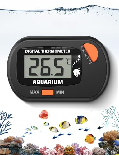 Termómetro Para Acuario inalámbrico, Mini Termómetro Digital LCD de temperatura del agua para peceras, acuarios, terrarios de reptiles marinos (Negro)