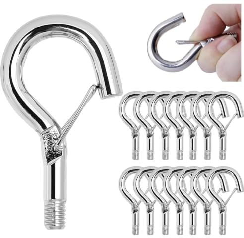WEFHEF 14PCS Ganchos de Tornillo M5, Gancho de Rosca con Hebilla de Seguridad,