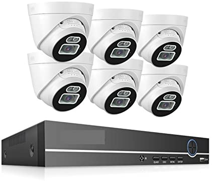 ERETYRET Di Telecamere Di Sorveglianza Poe Rilevamento Facciale Set Di Telecamere Di Sorveglianza Video Audio Bidirezionali Vista Notturna Colorata Facile Da Installare(2T,8CH NVR 6 Cameras)