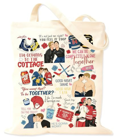 Huipalon BL Ice Hockey Merch Canvas Tote Bag, Double-Sided Printed Shopping Tote for Sport Hockey Romance Fans, Heated Sports Merchandise Shoulder Bag Present for Daily Use