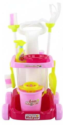 JunZheHub Juego de Limpieza Infantil Carrito Juguete Escoba Recogedor Material Plástico Suave para Fomentar Habilidades Sociales y de Limpieza para Niños en Ambientes Domésticos , 66735 Rosa Set