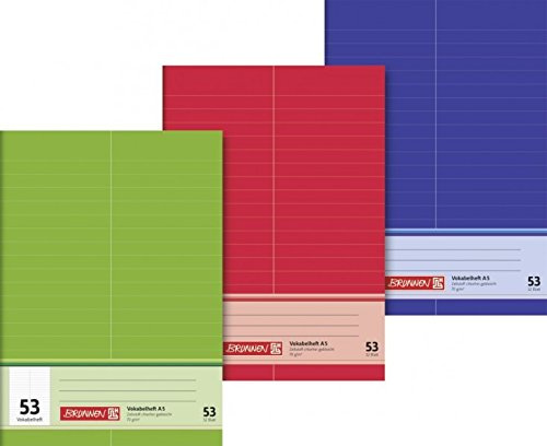 BRUNNEN lot de 25 cahier vocabulaire a5 de 32 feuilles de papier sans chlore plusieurs coloris-lot de 25
