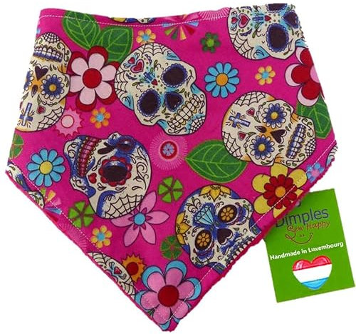Dimples Hundehalstuch - Mexikanische Totenköpfe Pink für Kleine, Mittlere und Grosse Hunde, Welpen und Katzen - Besitzer Geschenk - Handgemachtes Accessoire 35cm