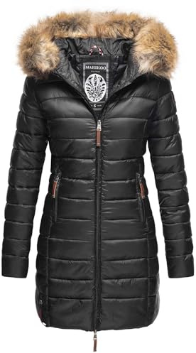 MARIKOO Damen Winter Übergangs Jacke Winterjacke Stepp Mantel gesteppt B647 [B647-Rosen-Schwarz-Gr.L]