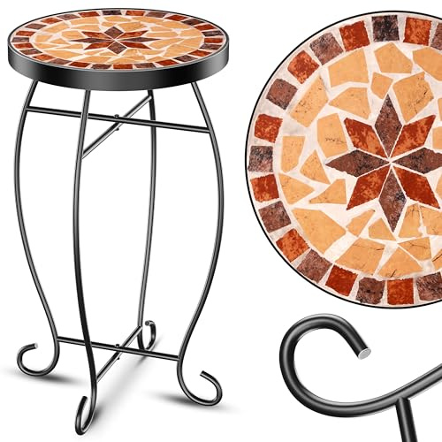 KESSER® Mosaikbord - bistrobord - rund blompall - storlek 60 x 38 cm - mosaik metall soffbord - balkongbord, uteplats, terrass
