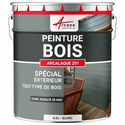 Peinture bois extérieur, peinture portails, bardage, abri et mobilier de jardin... : Arcalaque 201-0.5 L Blanc - RAL 9003 - ARCANE INDUSTRIES