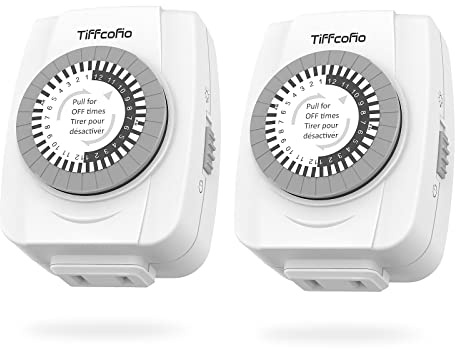 TiFFCOFiO Indoor Mechanical Timers for Electrical Outlets, 2 Prong Plug in Outlet Daily Repeating Light Timer for Indoor Lights, ETL Listed (2 Pack)