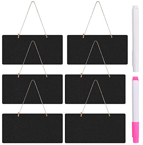 6 Pcs Mini Lavagnette Piccole Segno di Lavagna in Legno Lavagnetta Gesso Cancellabile Lavagna Nera da Appendere con Gesso e Cordoncino per Bar Menu Ristorante Numeri Matrimonio Casa Murale Decorazione