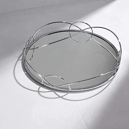 DEENZ Silver Mirrored Tray Crafted With Glass And Metal Decorative Tray Dia 40Cm X H 6Cm (Dz-641)