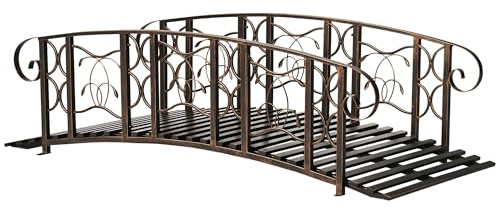 Outsunny 6' Metal Arch Backyard Garden Bridge with 660 lbs. Weight Capacity, Safety Siderails, Vine Motifs, Easy Assembly for Backyard Creek, Stream, Pond, Brown