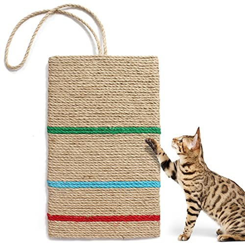 DESIMTION Sisal hängende Kratzmatte,Doppelseitige Katze Kratzer Nicht Rutschen Kratzmatte Teppich, langlebige Sisal Katze Kratzmatte für Indoor-Katze Schleifen Krallen mit hängenden Seil