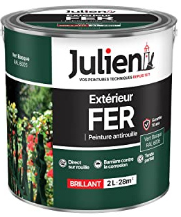 Julien Peinture Fer Anti-Rouille Brillant - Portes, grilles, portails, mobilier de jardin en métal - Vert Basque 2 L