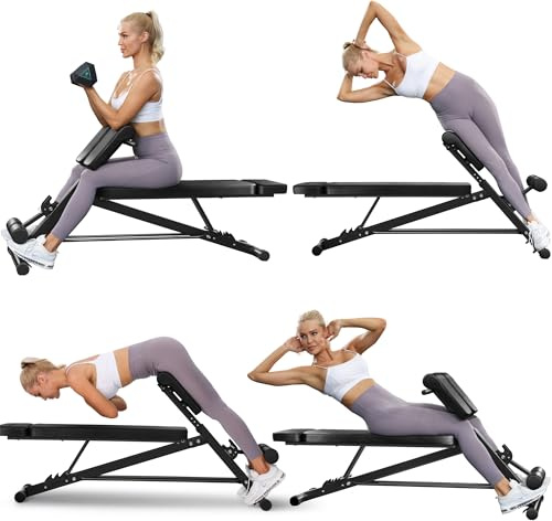 BODY RHYTHM Adjustable Weight Bench, Foldable Roman Chair for Full Body Workout, Sit up bench, Hyper Back Extension, Incline, Flat & Decline Bench (black)
